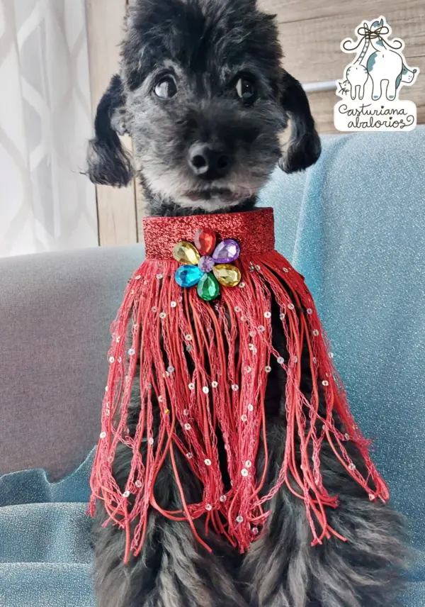 COLLAR FANTASÍA DE FLECOS ROJO