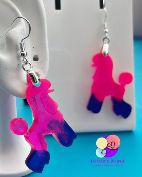 Pendientes Caniche Moderno Fuxia Azul - Imagen 3