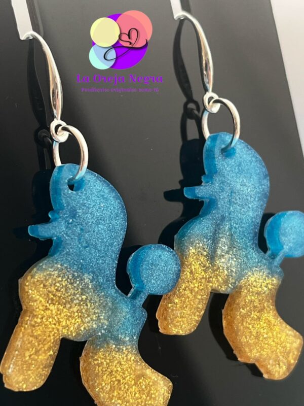 Pendientes Caniche Escandinavo dorado y azul - Imagen 2