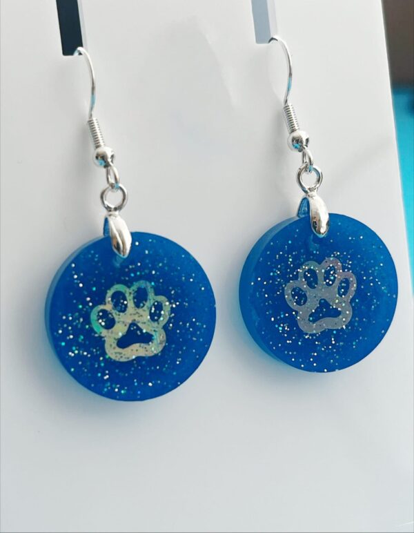 Pendientes Huella AZUL círculo purpurina