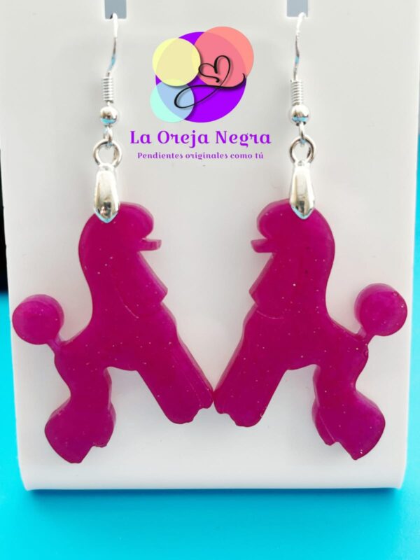 Pendientes Caniche Escandinavo rosa purpurina - Imagen 2