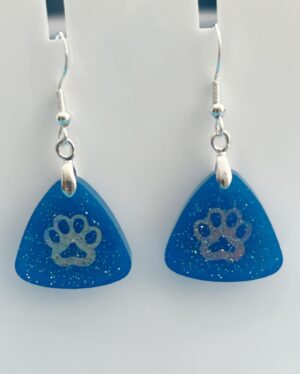Pendientes Huella AZUL triangular purpurina