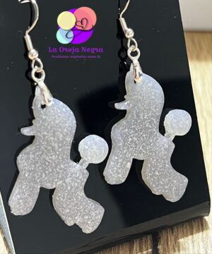 Pendientes Caniche Escandinavo blanco purpurina