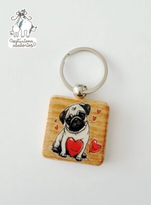 Llavero PUG madera