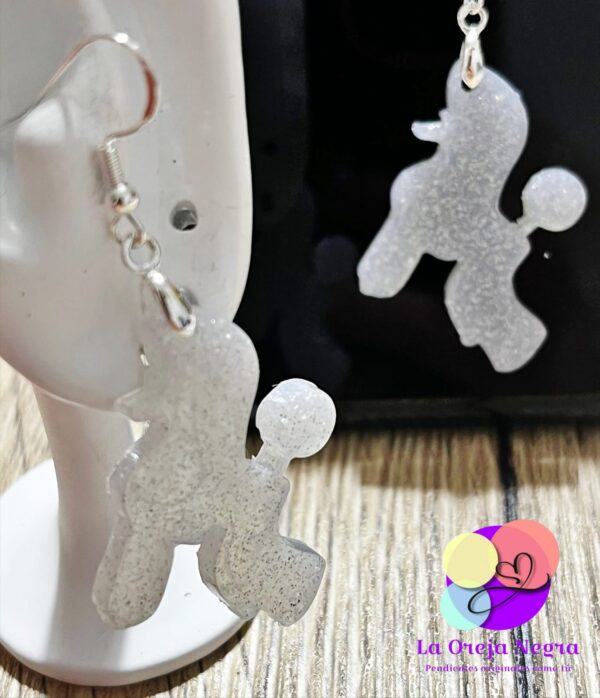 Pendientes Caniche Escandinavo blanco purpurina - Imagen 2