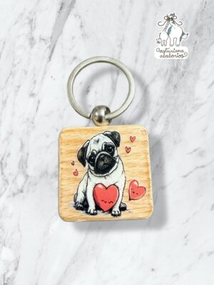 Llavero PUG madera